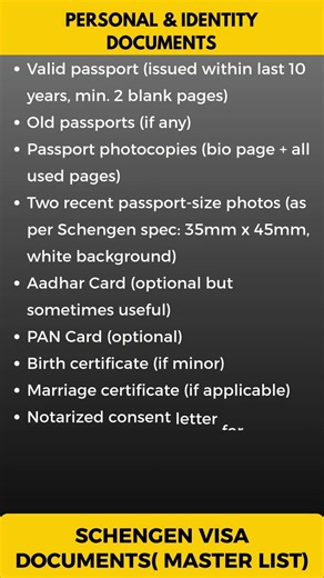 PERSONAL & IDENTITY DOCUMENTS #schengen #schengenvisa #documents