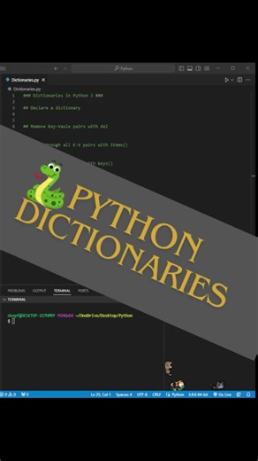 📚 Navigating the Seas of Python Dictionaries! 🐍✨ Embark on a journey into the world of Python dictionaries with this code snippet! 🚢🌐 🌟 Declaring a Dictionary: - Craft a dictionary named 'ship' with keys like 'name' and 'speed'. - Python's dictionary simplicity unveiled! 🗑️ Deleting Key-Value Pairs: - Use `del` to bid farewell to a key-value pair. - Witness the transformation of the 'ship' dictionary. 🔄 Looping Through Key-Value Pairs: - Explore all K-V pairs with the `items()` method. - 