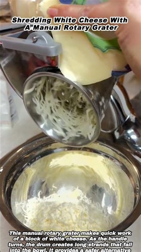 Shredding White Cheese With A Manual Rotary Grater