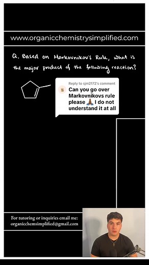 Replying to @sjm2172 Q of The Day #22: Markovnikov’s Rule | #organicchemistry #organicchem #ochem #organicchemistrysimplified #organicchemistryhelp #organicchemistrytips #premed #predental #prephysicianassistant