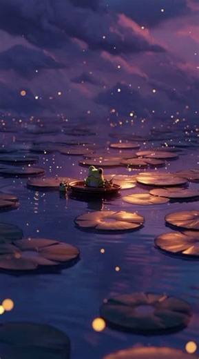 Chibi frog on top of waterlily