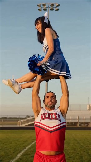 @Romano boy is a male cheerleader in a male cheerleading outfit. @Romano boy has dreads and is wearing a male cheerleading outfit he picks@Kit Piper up who is dressed as a female cheerleader and does a flip out of@Romano boy hands. @Kit Piper does a cart wheel then a backflip @Romano boy does three front flips and a high kick and yells Go Team!!! @Kit Piper smiles and gets thrown in the air and accidentally farts extremely loud@Romano boy hears it and drops her and they both start laughing hyste