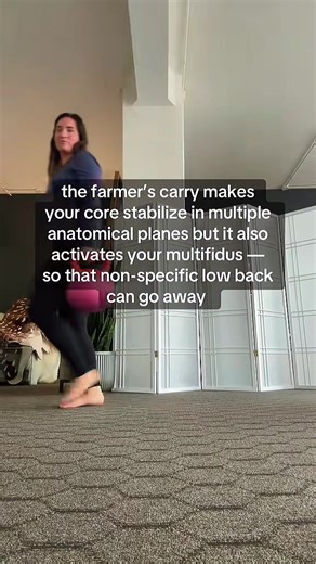 The Farmer’s Carry is the most slept on exercise for core stability and strengthening your back for the pesky non-specific low back pain. I mean we really should call this the grocery carry, because who doesn’t want to carry all the groceries in one trip? This is a simple exercise that is incredibly functional for all. You can use any weight, but kettlebells are something I use for my beginner weightlifting women. You can drop this weight on about anything and it’s fine. Soft kettlebells go up t