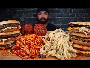 ASMR CHICKEN FETTUCCINE ALFREDO, SPAGHETTI & MEATBALLS, AND MCDONALD'S MCDOUBLES MUKBANG