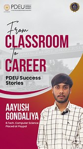 We are proud to feature Aayush Gondaliya, B.Tech Computer Engineering (Final Year), who has secured a Pre-Placement Offer with PayPal, Bangalore, following his summer internship. Hear it from him directly on how the hands-on projects, expert faculty guidance, and relentless support from the placement cell gave him the skills and confidence to stand out. #PDEUSuccess #ComputerEngineering #Placement #successstories | Pandit Deendayal Energy University