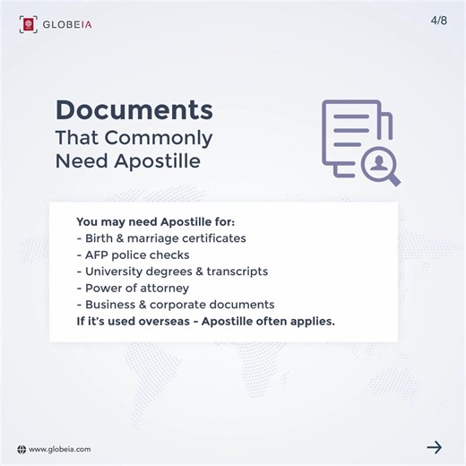 Planning to use Australian documents overseas? You may need an apostille, and missing this step can delay your plans. From DFAT rules to common mistakes, this carousel breaks it down simply. Swipe to learn how to get apostille in Australia the right way. RCMP Accreditation | 30,000 Clients | 4.9 Google Rating | Offices in Canada, USA, India, UK | End-to-end Services under one roof For more information please visit: https://www.globeia.com/au #Globeia #Australia #Melbourne #FingerprintinginMelbou
