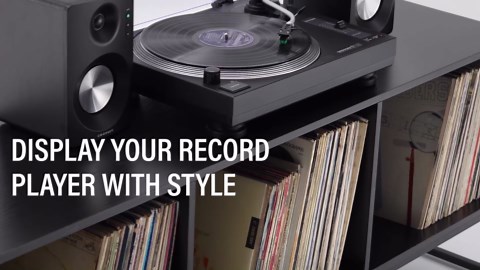 Crosley Furniture Enzo Large Vinyl Record Storage TV Stand and Entertainment Center, Media Console, Black