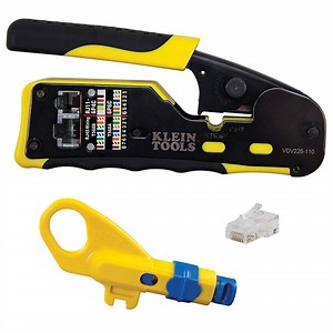 Klein Tools Ratcheting Pass-Thru Modular Crimper, Combination Radial Stripper and (20-Pack) Pass-Thru Modular Data Plugs CAT6 M2O41330KIT - The Home Depot
