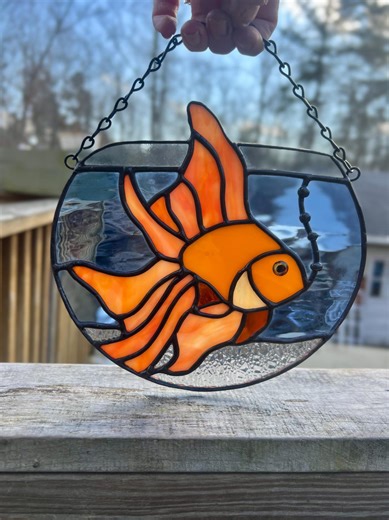 Goldfish Fishbowl Stained Glass Pattern - Etsy Canada