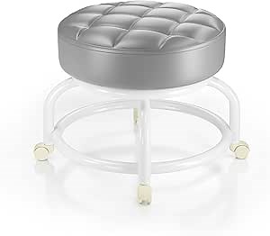 Rolling Scoot Stool, 360° Round Rolling Metal Stool with Caster Wheels for Office, Shop, SPA. Home, Stool Chair | Heavy-Duty/Sturdy | Comfortable| Low to Ground (Grey K1)