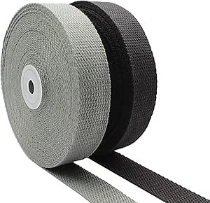 Cotton Webbing Straps - 1 Inch, 2 Rolls/20 Yards for Bag Handles, Tote Bag, Cloth Belt, Arts & Crafts (Black, Grey)