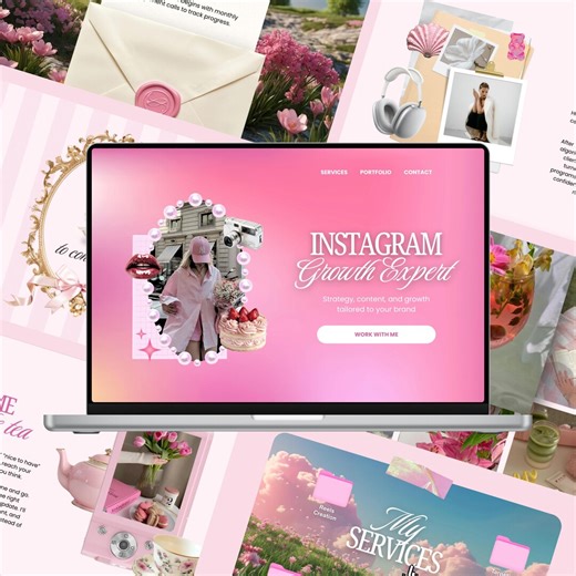 Canva Website Template Social Media Manager Instagram Coach Influencer UGC Creator Editable Portfolio Creative Pink Coquette Landing Page - Etsy