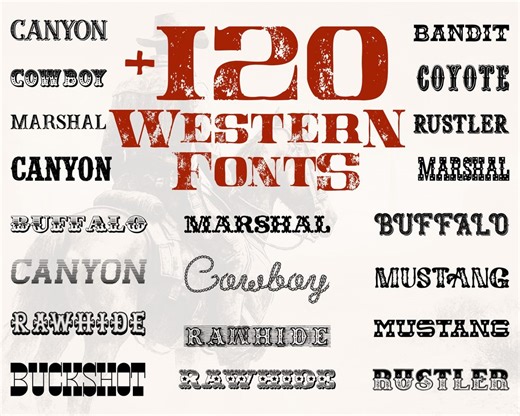 Western Font Bundle 120 Wild West Cowboy Fonts Rustic Frontier Saloon Rodeo Display Letters Old West Logo Poster Country TTF OTF - Etsy