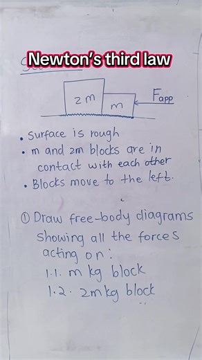 Newton’s laws action-reaction pair of forces. Can you identify them? How does the free-body diagram for the 2m kg block look like? #newtonslaws #physics #studytok #edukaizen #edukaizenflashcards