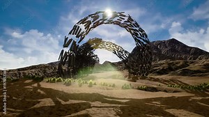 4K Strange Alien Formation in a Semi Desert Fantasy 3D Animation