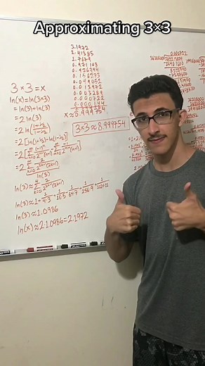 Approximating 3×3 by approximating a logarithm and exponential. Time spent: ~100 minutes. #fyp #foryou #math #approximation #9