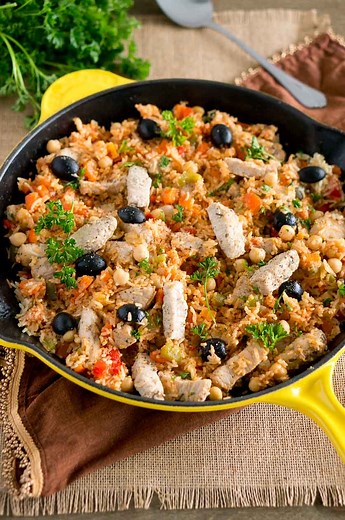 One Skillet Mediterranean Pork and Rice