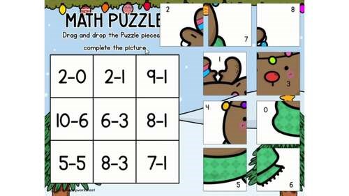 Winter Subtraction Puzzles | Within 10 | Google Slides™ Drag & Drop