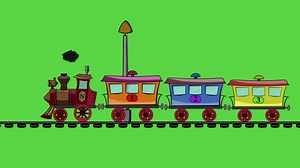 Download The locomotive is driving and dragging three carriages for passengers. Wagons of different colors. looped animation. no people, horizontal for free