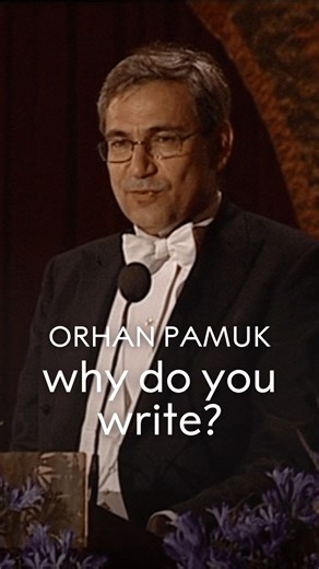 "I still have that childish feeling of joy and happiness whenever I write." Listen to literature laureate Orhan Pamuk describe how he answers the question he's often asked, "Why do you write?" in his Nobel Prize banquet speech. The 2006 Nobel Prize in Literature was awarded to Pamuk, "who in the quest for the melancholic soul of his native city has discovered new symbols for the clash and interlacing of cultures". Learn more: https://bit.ly/49gxdBM | Nobel Prize