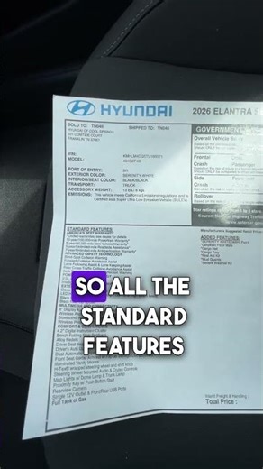 2026 Hyundai Elantra SEL Sport Window Sticker