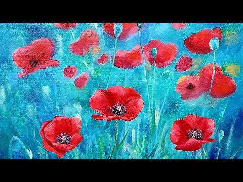 Red Poppies Floral Landscape Acrylic Painting LIVE Tutorial