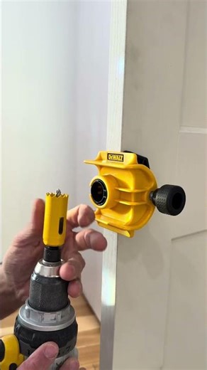 Using the dewalt door handle boring jig to get a perfect fit for new hardware.#diy #ad #dewalt