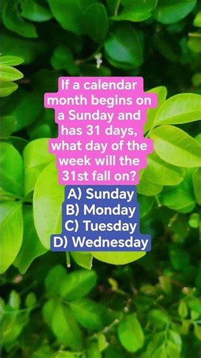 If a calendar month begins on a Sunday and has 31 days, what day of the week will the 31st fall on?