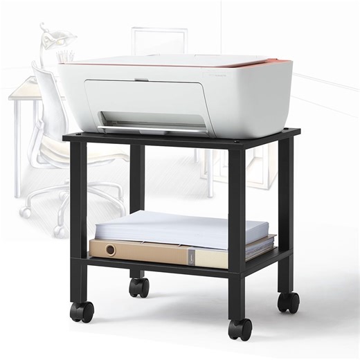 LEYAOYAO Printer Stand, 2 Tier Rolling Printer Cart with Wheels, Under Desk Printer Stand for Office, Home, Black