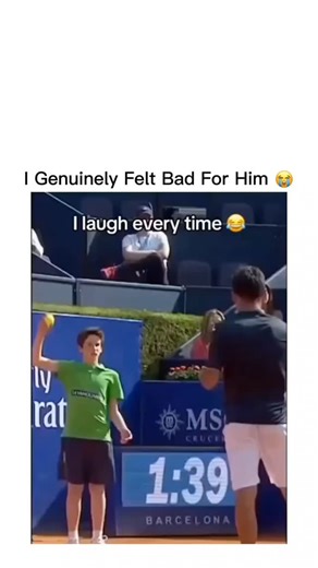 Stranger learn on Instagram: "The post shares a 14-second video clip of a viral tennis blooper, depicting a focused ball boy crashing into a perimeter wall that elicits collective laughter and concern from spectators, captioned to highlight how the humorous impact remains effective upon repeat viewings. High engagement (over 6.1 million views, 360,000 likes) reveals widespread amusement: many praise the boy's professional resilience and quick recovery, while others focus on the unexpected slapst