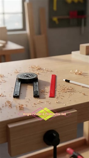 Carpenter Angle Finder, 1 Set Woodworking Scale Mitre Saw Protractor Level with Marking Pencil, Office Measuring Tool