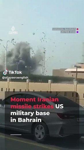 Video shows the moment an Iranian missile struck a United States military base in Bahrain. The strike was part of Iran’s retaliation for Israel–US attacks across Iran. #news #Bahrain #breakingnews #Iran