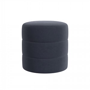 HomePop Upholstered Round Ottoman (No Lid, Seat Only) | HomePop Home Décor | Round Pouf Foot Rest – Steel Blue Velvet