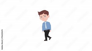 Cartoon character walk sadly reaction background and 2d animation 4k, cartoon man, businessman walking sadly, animated boy
