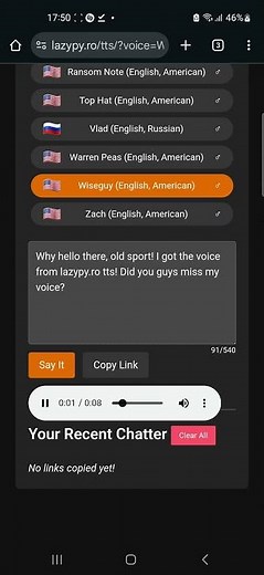 I got Wiseguy VoiceForge TTS!