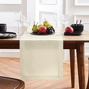 Solino Home 100% Pure Linen Ivory 48 Inches Table Runner - 14 x 48 Inch for Coffee Tables and Dressers - Sonoma Collection - Spring, Summer, Mothers Day
