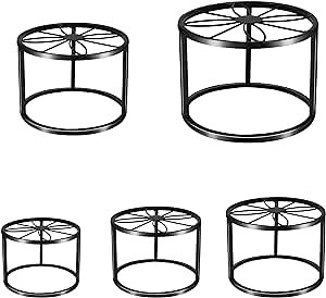 5 Pack Plant Stands Metal Indoor, Heavy Duty Plant Stand Outdoor, Flower Holder for Multiple Planter, Anti-Rust Iron Shelf, Small Round Plant Display- Black