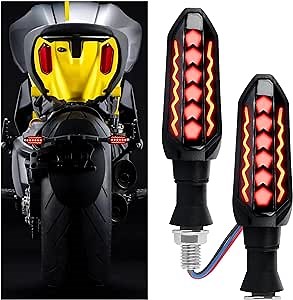 carleef 2PCS Motorcycle Turn Signals LED,Cool Flowing Motorcycle Blinkers Indicators,Universal 12V Motorcycle Lights Sequential Turn Signal for Motorcycle Scooter (Red-Amber)