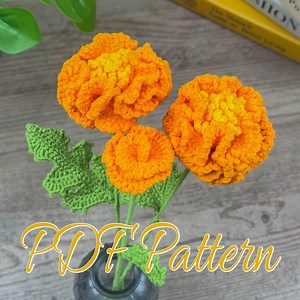 Crochet Marigold Pattern – October Birth Flower PDF | Vibrant Yarn Flower DIY, Handmade Floral Gift, Fall Decor Crochet Marigold Tutorial - Etsy