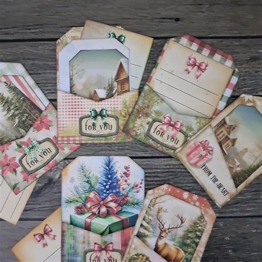 Christmas Gift Card Holder, Pocket Tags, DIY, Money Holder, Printable, Digital Download, Red, Green, Ornament, Tags, Junk Journal, Vintage - Etsy