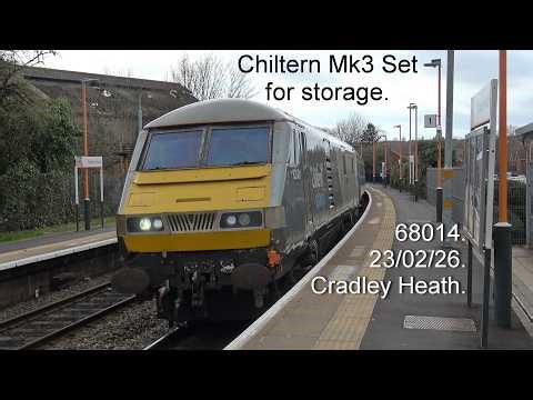 Chiltern Mk3 set for storage. 68014 with a toot. Cradley Heath, 23/02/26.
