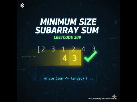 MINIMUM SIZE SUBARRAY SUM ||LeetCode 209 #slidingwindow #dsa #leetcode #minimumsizesubarraysum #exam