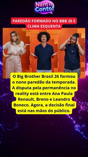 🚨 PAREDÃO DO BBB 26! ANA PAULA, BRENO OU BONECO QUEM VAI SER ELIMINADO 😱