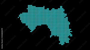 Guinea digital map. Map of Guinea in a dotted style. The shape of the country is filled with rectangles. Trendy video.