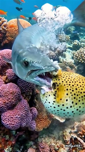 Silver Barracuda Attack and Eat Yellow Pufferfish...! Hidden Wonders of the Ocean Floor 🐟🦀🦞🐋🎥