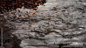 Stream of water flowing on rocks and pebbles