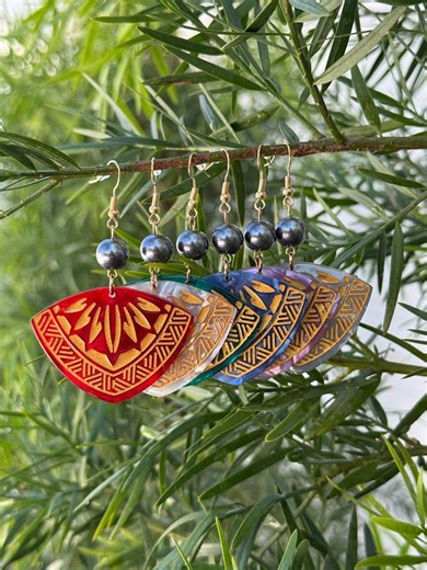 Hawaiian Jewelry Diamond Faux Tortoise Shell Dangle Hoop Earrings - Etsy