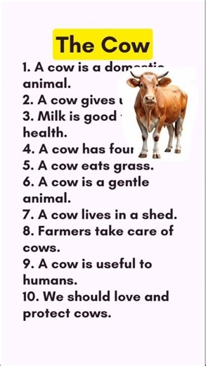Short Essay on Cow | 10 lines short essay on Cow for primary students class 1 to 5