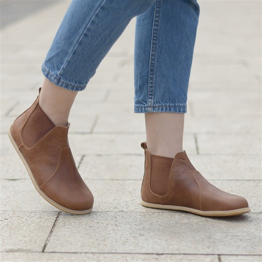 Handmade Leather Chelsea Boots: Women's Barefoot Ankle Boots Earth Brown - Etsy