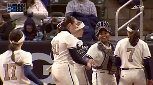 Johnson with a standout first showing under the lights of Mewborn leaves two stranded in the fourth ACCNX | buzz.gt/VUTV126 #StingEm 🐝 | Georgia Tech Softball
